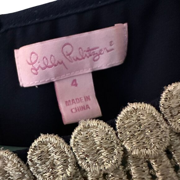 Lilly Pulitzer Navy Blue Silver Lace Embroidered Sleeveless Short Shift Dress 4 - Picture 3 of 7